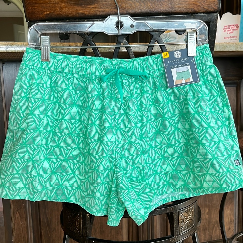Lauren James Mint Green Print Shorts Womens Medium Elastic Drawstring